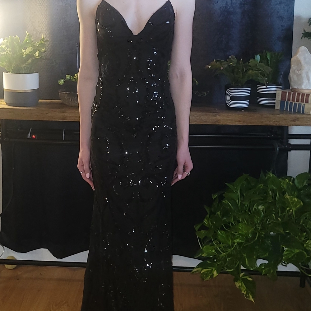 Elegant Black Sequin Evening Gown